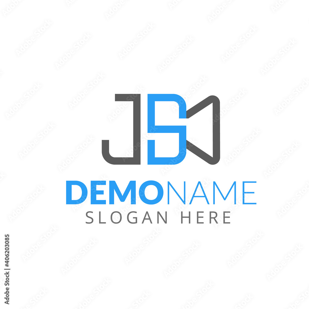 Initial letter JS or SJ logo template with Camera symbol in flat design monogram illustration Initial letter JS or SJ logo template with Camera symbol in flat design monogram illustration