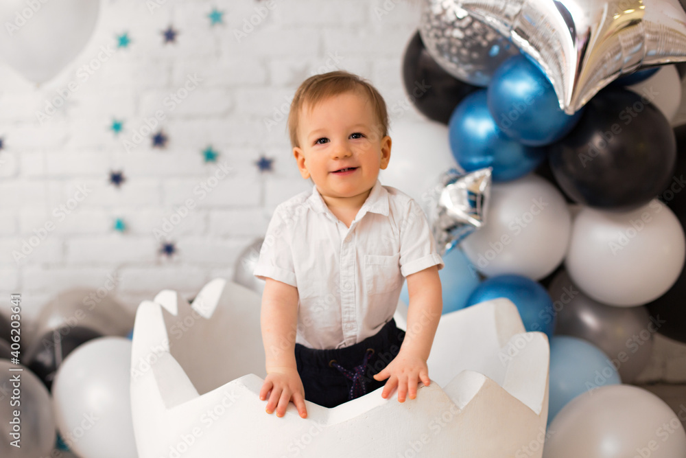 Obraz premium First birthday baby boy party