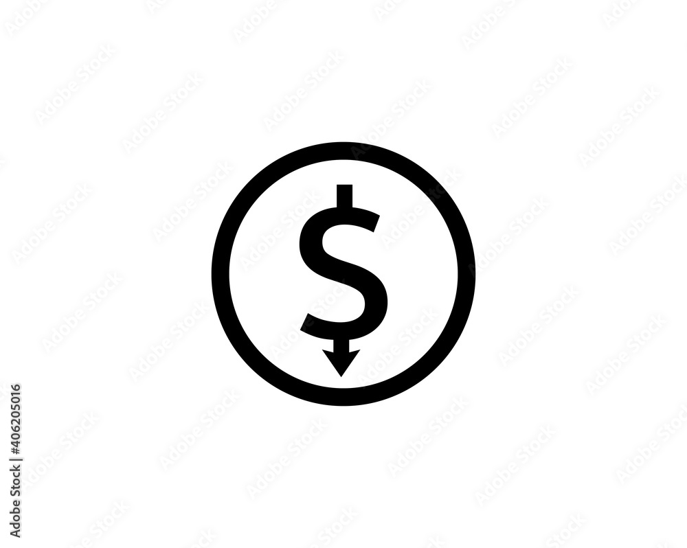 Dollar down symbol vector on white background Dollar down symbol vector on white background