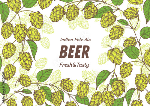 Beer hop illustration. Hand drawn design. Beer ingredients vector illustration.