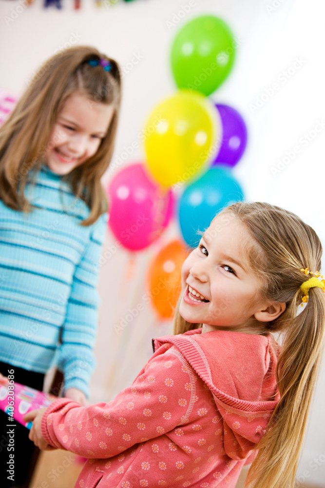 Birthday: Cute Girl Excited To Get Party Gift Birthday: Cute Girl Excited To Get Party Gift