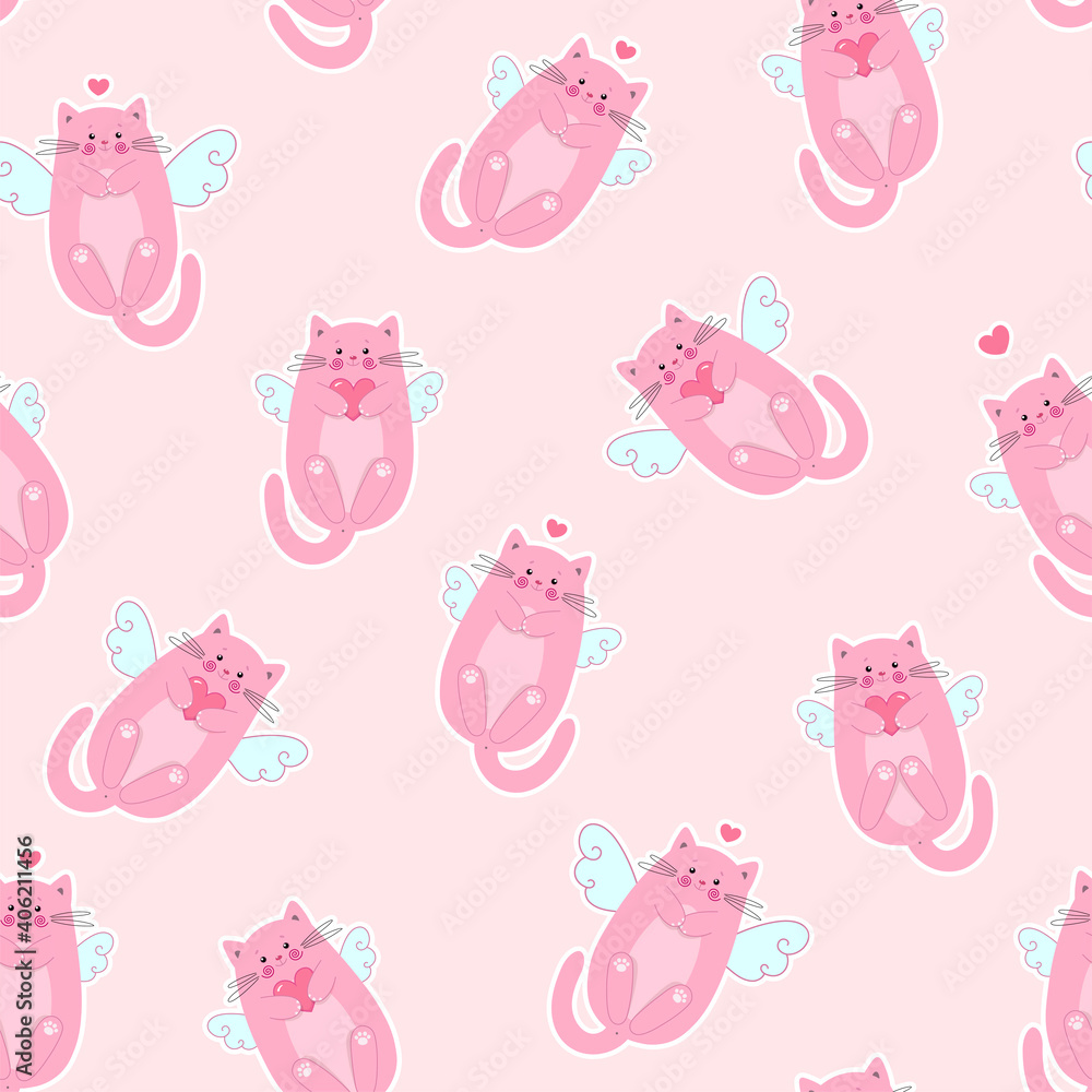 Cute seamless pattern with pretty kittens. Great for baby fabric, textile, wallpaper. Cats. Kids cartoon vector background. Pastel Colors.