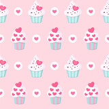 Cute seamless pattern with lovely cupcakes. Great for birthday theme, baby fabric, textile, wallpaper, wrapping paper, invitation cards etc. Sweets. Kids cartoon vector background. Pastel Colors.