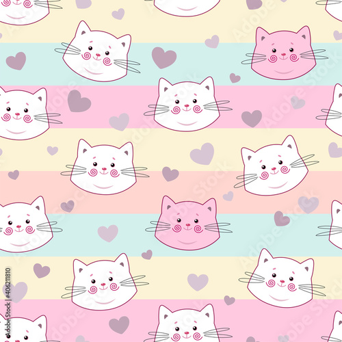 Cute seamless pattern with pretty kittens. Great for baby fabric  textile  wallpaper. Cats. Kids cartoon vector background. Pastel Colors.