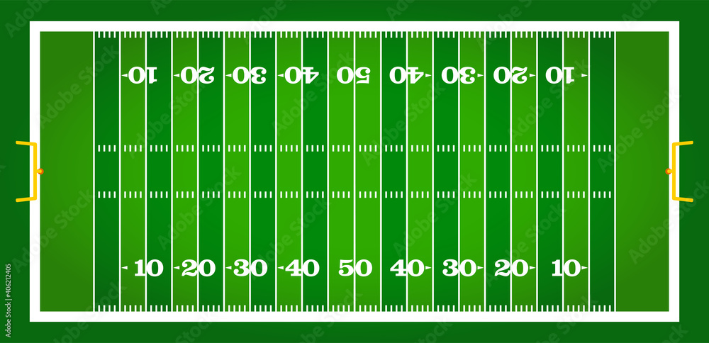 Fototapeta vector top view of standard yard size layout empty american football sport field with green grass and copy space. Team sports recreation graphic illustration background
