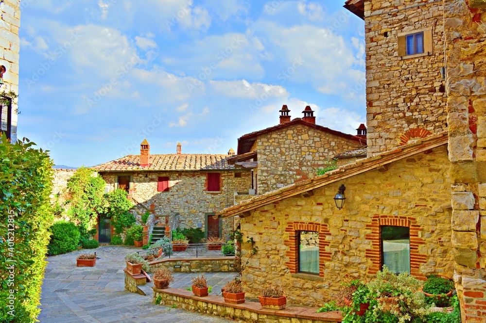 landscape of Vertine, a small village of medieval origins located in the heart of Chianti in Tuscany in the municipality of Gaiole in Chianti, Siena Italy