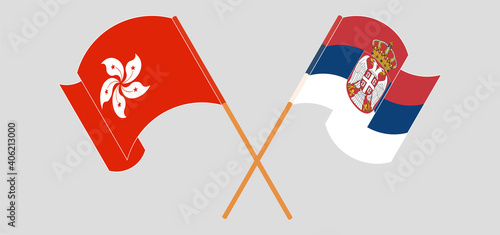 Canvas Print Crossed and waving flags of Hong Kong and Serbia
