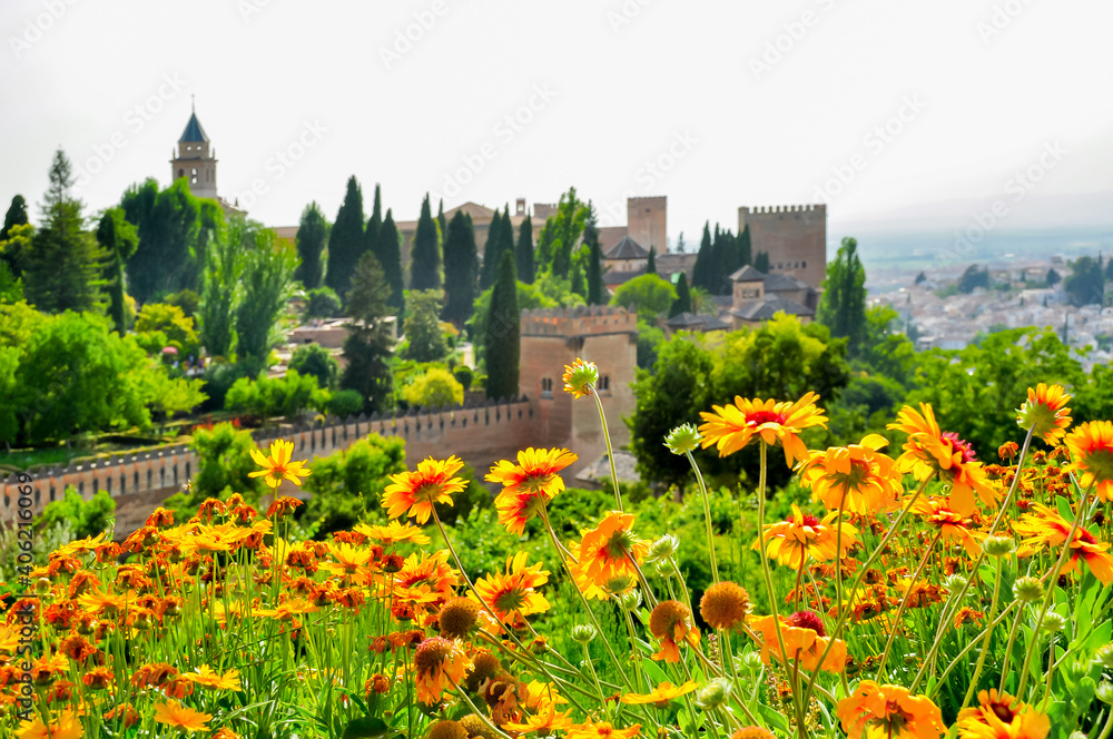 View of Alhambra from Generalife gardens, Granada, Spain