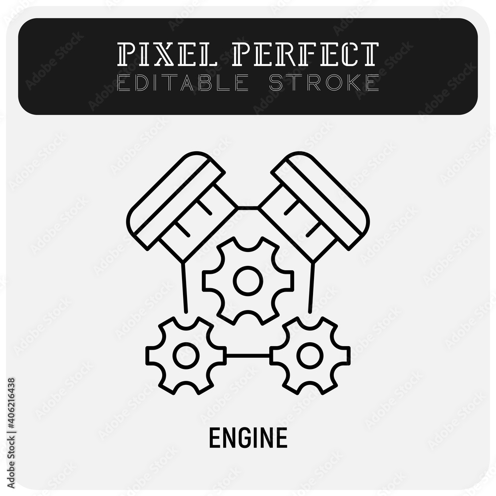 Car engine thin line icon. Pixel perfect, editable stroke. Vector illustration.