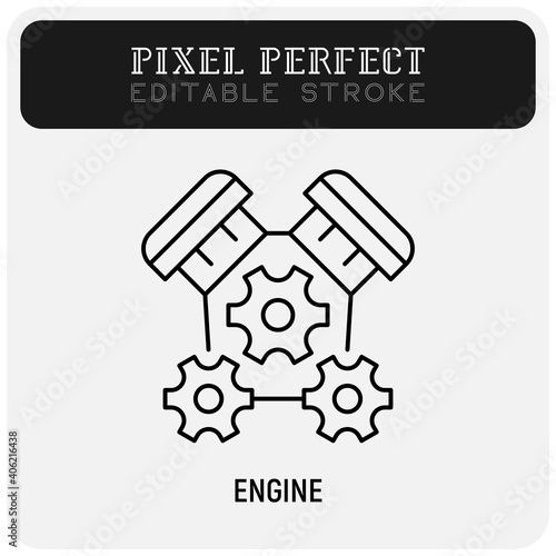 Car engine thin line icon. Pixel perfect  editable stroke. Vector illustration.