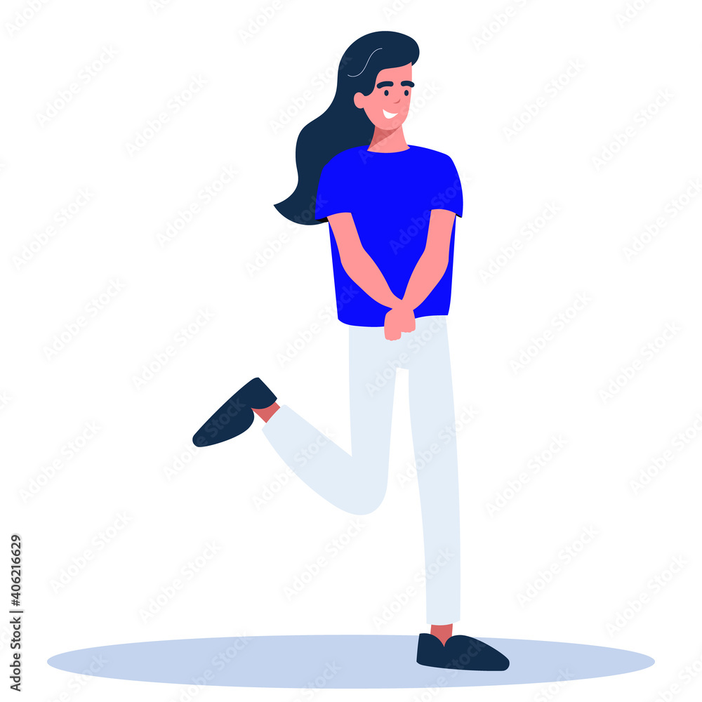 Fototapeta premium Vector cartoon illustration of shy girl. Isolated on white background.