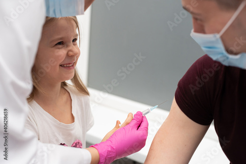 To encourage the girl, before the injection, the nurse suggested that she should try the injections herself. Preventive vaccine for young children.