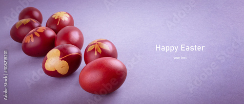Bright colored eggs on a gray background. Easter theme, holiday. Happy easter card with copy space for text in minimalist easter style. Color of the year. Grey.