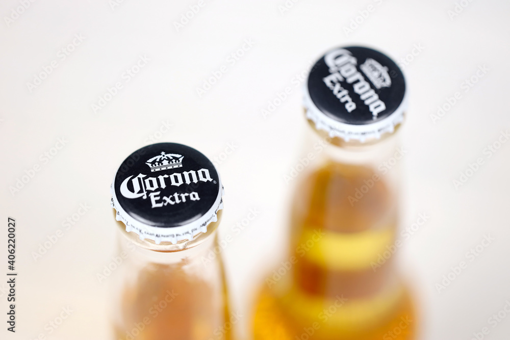 KHARKOV, UKRAINE DECEMBER 9, 2020 Two Bottles of Corona Extra Beer