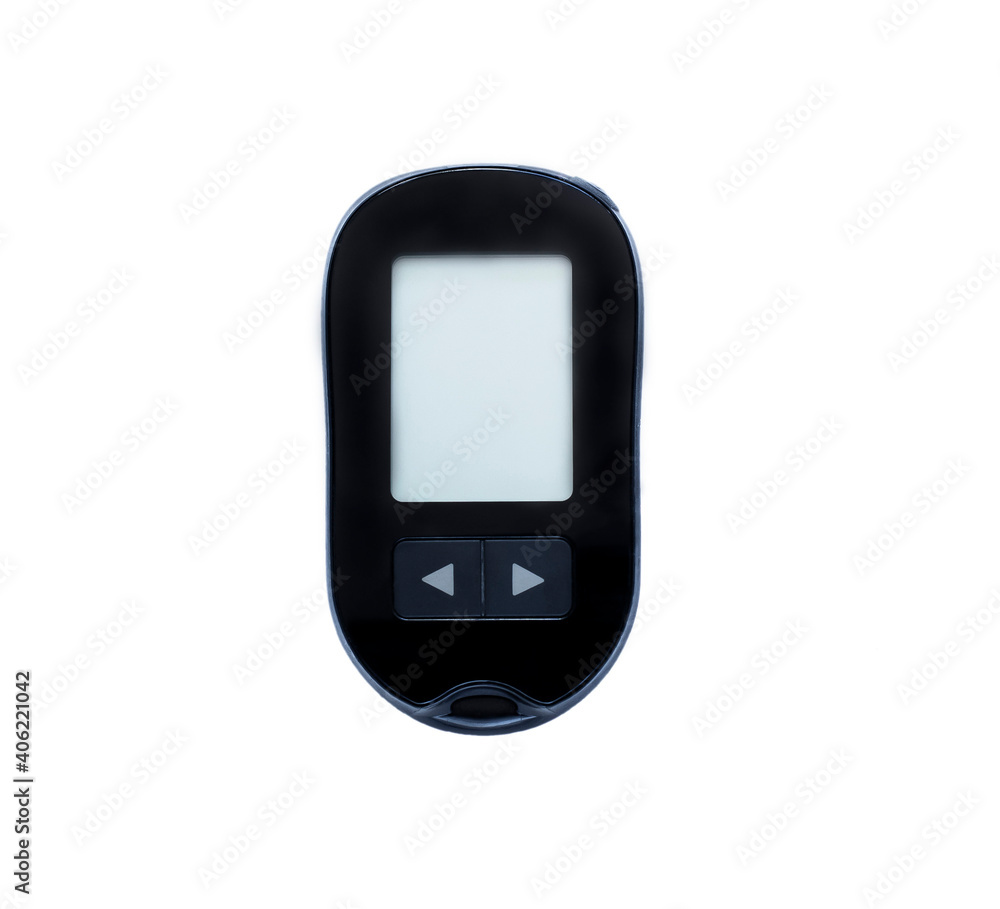 Digital glucose meter isolated on white. Health care concept, diabetes control Digital glucose meter isolated on white. Health care concept, diabetes control