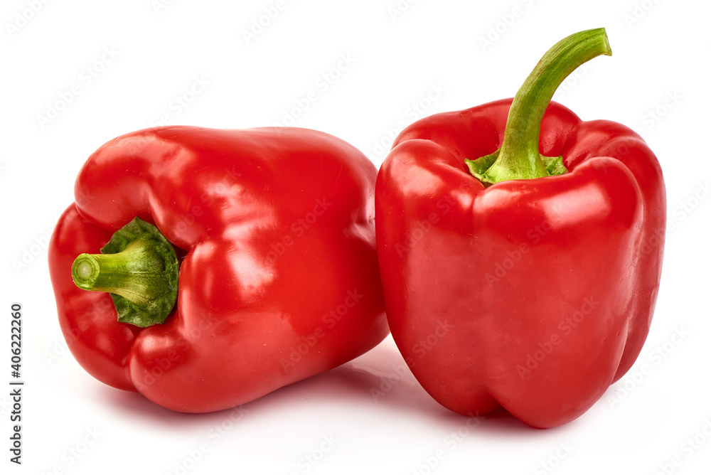 Red ripe bell peppers, isolated on white background Red ripe bell peppers, isolated on white background