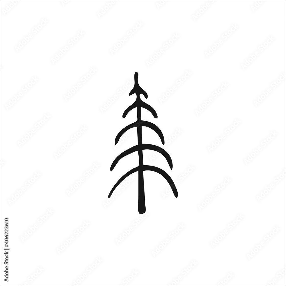 Doodle Christmas tree. Hand-drawn single element isolated on white background. Image