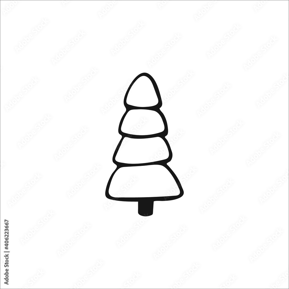 Doodle Christmas tree. Hand-drawn single element isolated on white background. Image Doodle Christmas tree. Hand-drawn single element isolated on white background. Image
