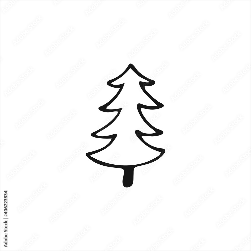 Fototapeta premium Doodle Christmas tree. Hand-drawn single element isolated on white background. Image