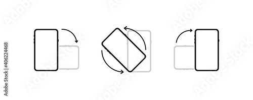 Rotate mobile phone. Device rotation symbol set. Rotate smartphone, icon set vector illustration for mobile app or web site . Smartphone screen. EPS 10
