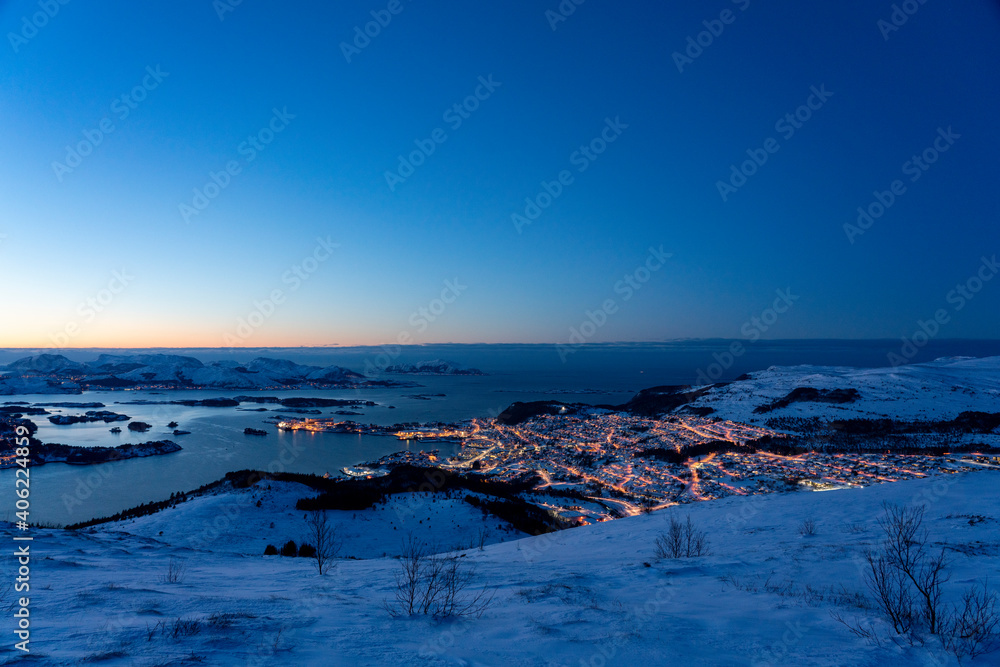 Fototapeta premium Winter in Ulsteinvik, Norway.