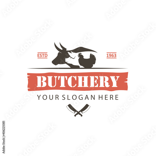 label of farm animals cow, chicken and pig isolated on white background