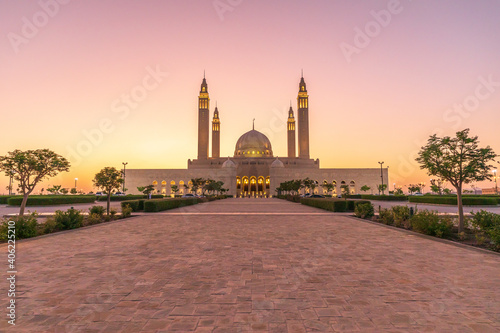 Sunset at the Sultan Qaboos Grand Mosque. photo