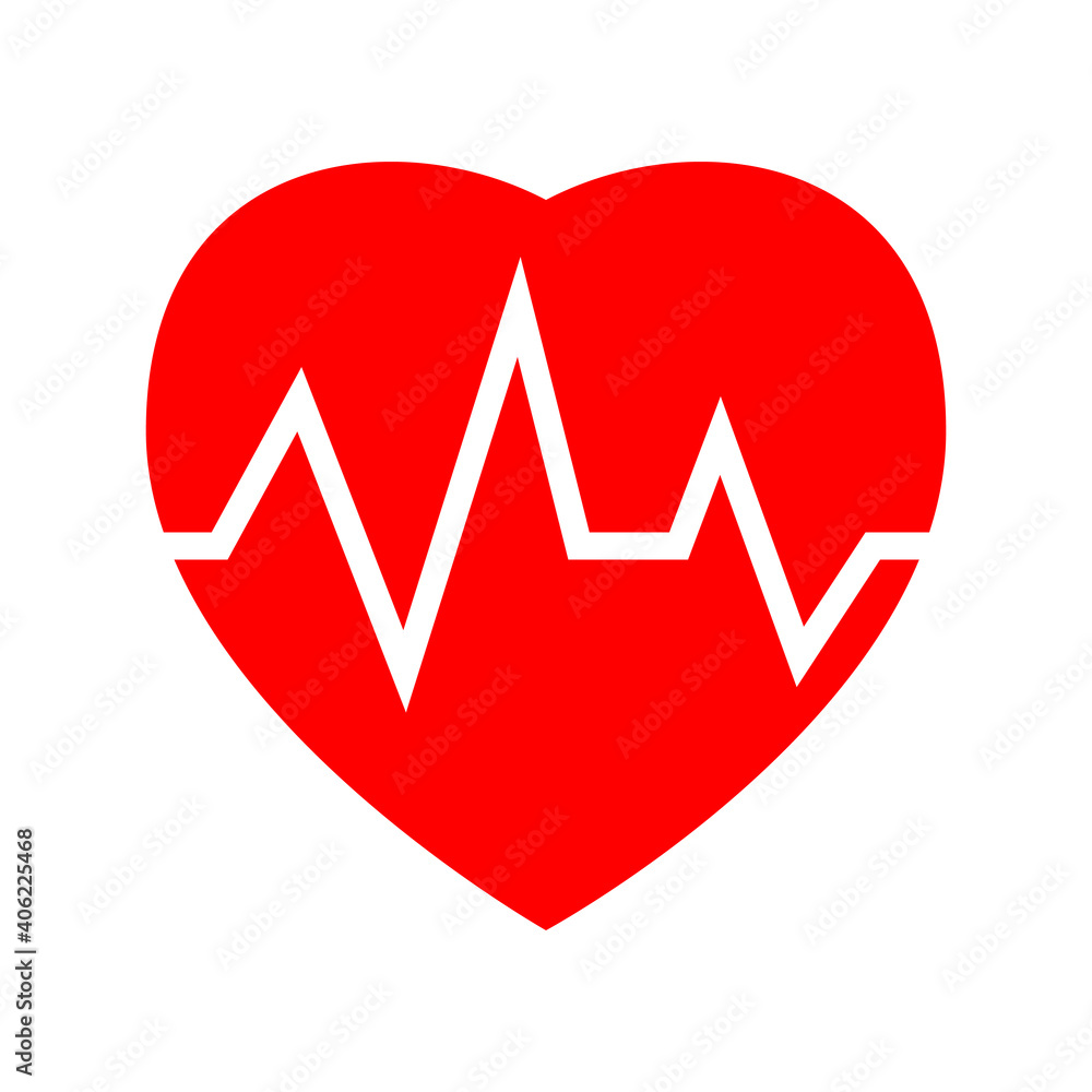 Heartbeat line through heart. Simple icon. Icon on a white background. Heartbeat line through heart. Simple icon. Icon on a white background.