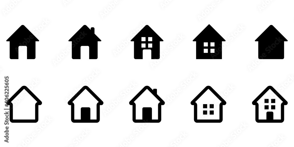 Fototapeta premium House icons. Vector set of icons of houses. House outline icons in flat style. Vector illustration.