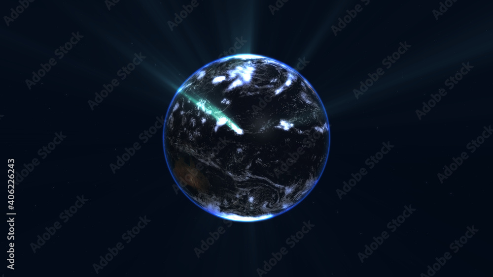 Fototapeta premium earth globe with glowing details and light rays. 3d illustration.