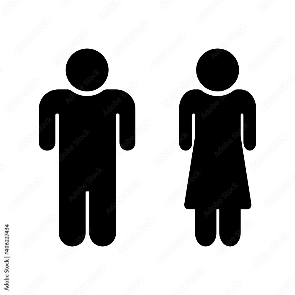 Man and woman icon. Vector icon of man and woman silhouettes isolated on white background. Two genders icon in flat style man and woman. Vector illustration. Man and woman icon. Vector icon of man and woman silhouettes isolated on white background. Two genders icon in flat style man and woman. Vector illustration.
