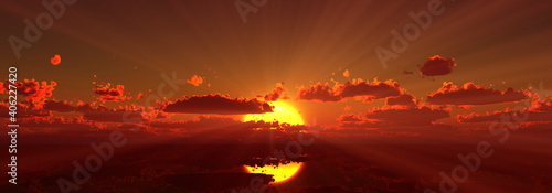 sunset calmly sea sun ray 3d render