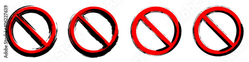 Vector Set of Prohibition Signs Icons in Grunge Style. Prohibition signs icons in flat style isolated on white background. Vector illustrations.