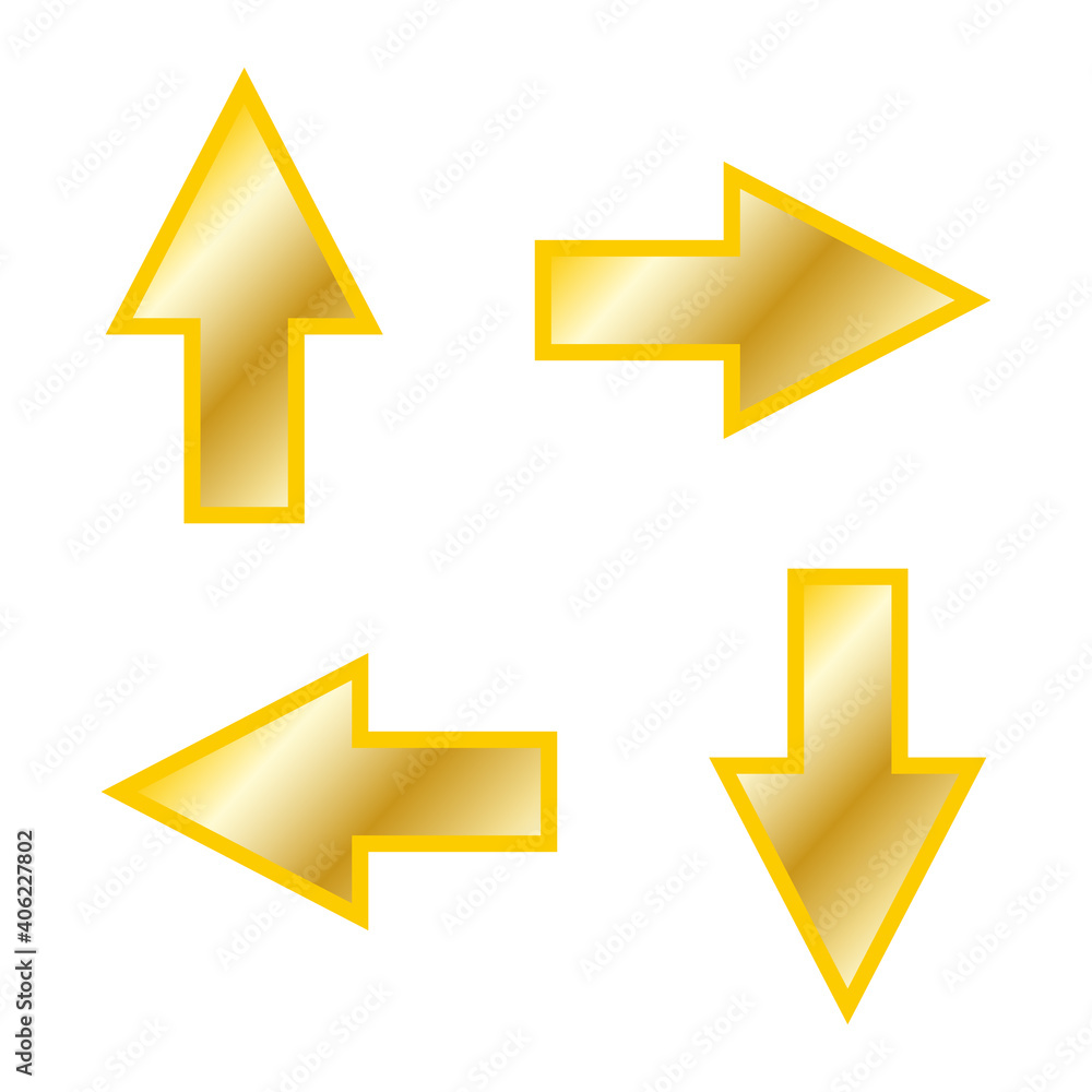 Vector gold arrow direction icons. Arrows design icon. Vector illustration. Vector gold arrow direction icons. Arrows design icon. Vector illustration.