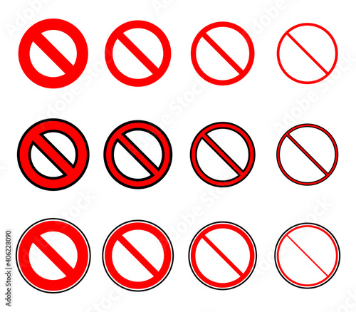 Vector icons of prohibition signs. Vector set of prohibition signs. Prohibition sanks in flat style from largest to smallest isolated on white background. Red prohibition signs. Vector illustration. Free Download Vector icons of prohibition signs. Vector set of prohibition signs. Prohibition sanks in flat style from largest to smallest isolated on white background. Red prohibition signs. Vector illustration. - GFXLoad