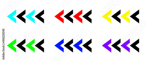 Vector set of arrow icons. Set of colored arrows in a flat style. Left arrow icons. Collection of icons isolated. Vector illustration.