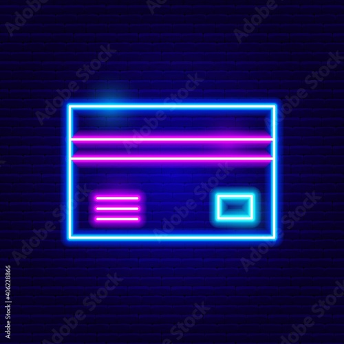 Neon Credit Card Icon Vector Illustration of Finance Object
