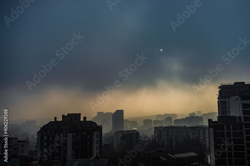 Winter foggy sky and Sun