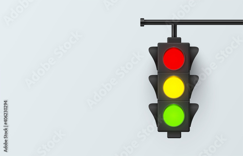 Traffic light empty realistic banner, template. Control of transport movement on roadway.
