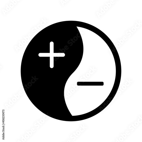 Vector icon plus and minus in the style of Yin and Yang . Icon plus and minus is isolated on a white background.