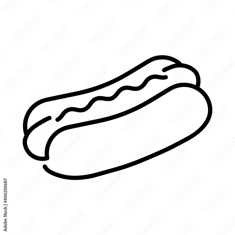 Hot dog flat icon. Pictogram for web. Line stroke. Isolated on white background. Vector eps10