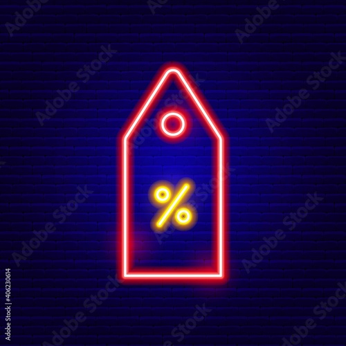 Neon Shopping Tag Icon Vector Illustration of Shop Object