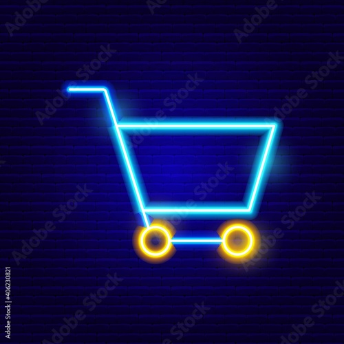 Neon Trolley Cart Icon Vector Illustration of Shopping Object