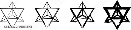 Set of the Merkaba symbols. Mer means light, Ka - spirit and Ba - Body.  Sacred geometry. Black ink handwriting. Vector