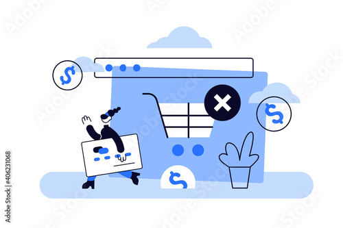 Abandoned card vector illustration. Flat tiny cancel purchase persons concept