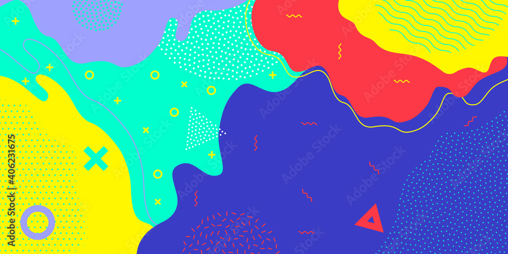 Color background, Memphis pattern abstract splash shape, vector modern design