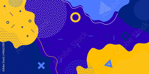 Background, abstract geometric shape and Memphis pattern, vector color splash