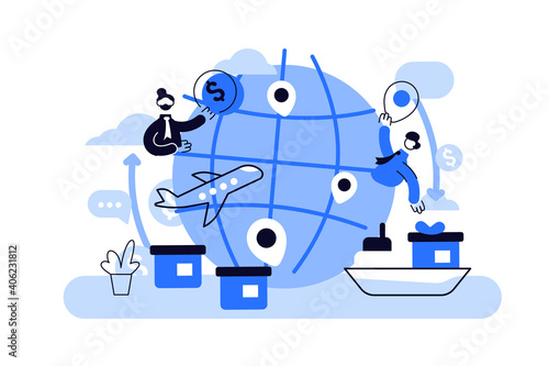Globalisation flat vector illustration, people around the globe connection concept.