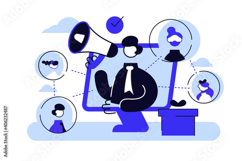 Referral concept. Marketing consumer audience communication service for influencer