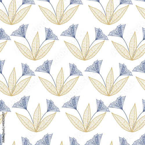 A seamless pattern with floral elements for apparel, stationery, textiles, fabric, wrapping paper. A flat  illustration.